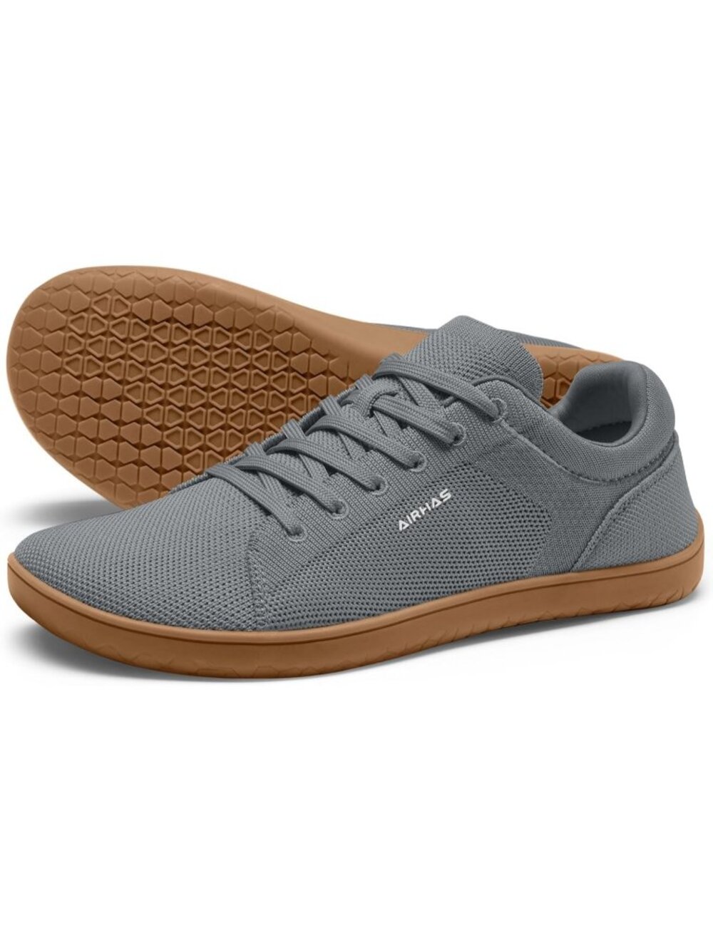 Women's Dark Grey/Gum Knit Minimalist Barefoot Zero Drop Casual Walking Sneakers